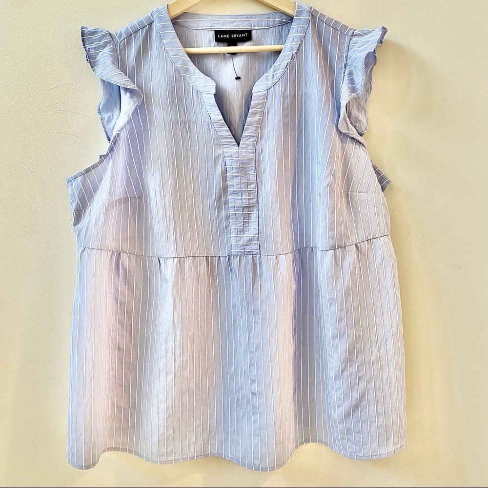 Lane Bryant Flutter Sleeve Striped Top Blue and White Size 18P